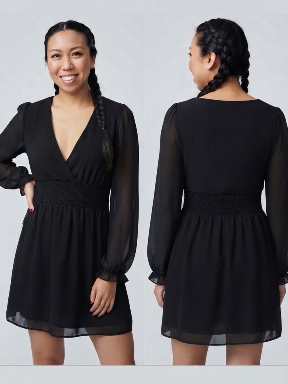 Wilfred Black Long-Sleeve Chiffon Mini Dress - Size M